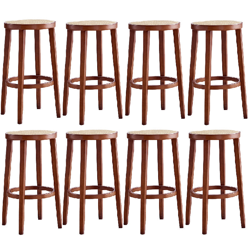 Modern Style Counter Stool Rubberwood Wood Armless Barstool with Footrest Light Brown 8 Piece Set Clearhalo 'Bar Furniture' 'Bar Stools' 'bar_stools' 'furn' 'furn_bar_stools' 'Furniture' 'Kitchen & Dining Furniture' 7389566
