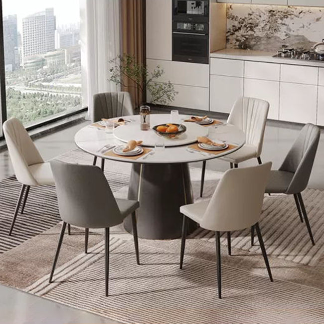 モダンな石造りの家具1/2/5/7/9 PCS布張りの椅子付きダイナーテーブル丸い形状