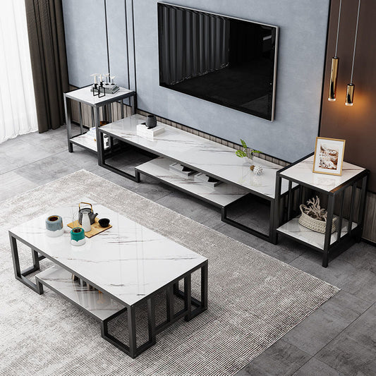 Open Storage Media Console Glass TV Stand Console for Living Room Clearhalo 'furn' 'furn_tv_stands_entertainment_centers' 'Furniture' 'Living Room Furniture' 'TV Stands & Entertainment Centers' 'TV Stands & Media Storage Furniture' 'tv_stands_entertainment_centers' 7389848