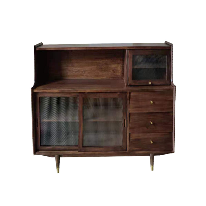 Contemporary Dining Hutch Glass Doors Pine Storage Cabinet for Dining Room 47"L x 16"W x 46"H Nut-Brown Clearhalo 'Display & China Cabinets' 'display_china_cabinets' 'furn' 'furn_display_china_cabinets' 'Furniture' 'Kitchen & Dining Furniture' 7389896