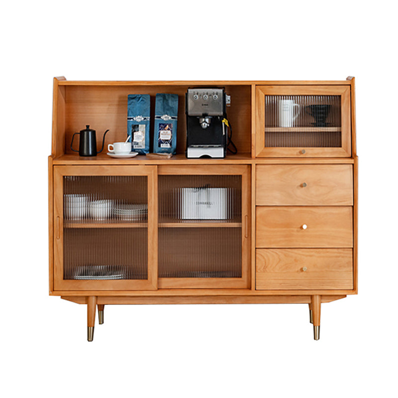 Contemporary Dining Hutch Glass Doors Pine Storage Cabinet for Dining Room 47"L x 16"W x 46"H Cherry Clearhalo 'Display & China Cabinets' 'display_china_cabinets' 'furn' 'furn_display_china_cabinets' 'Furniture' 'Kitchen & Dining Furniture' 7389897