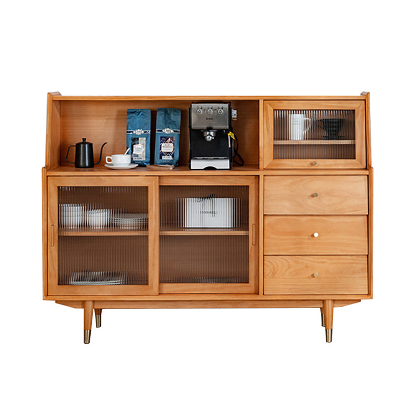 Contemporary Dining Hutch Glass Doors Pine Storage Cabinet for Dining Room 59"L x 16"W x 46"H Cherry Clearhalo 'Display & China Cabinets' 'display_china_cabinets' 'furn' 'furn_display_china_cabinets' 'Furniture' 'Kitchen & Dining Furniture' 7389901