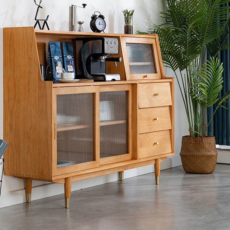 Contemporary Dining Hutch Glass Doors Pine Storage Cabinet for Dining Room Clearhalo 'Display & China Cabinets' 'display_china_cabinets' 'furn' 'furn_display_china_cabinets' 'Furniture' 'Kitchen & Dining Furniture' 7389908