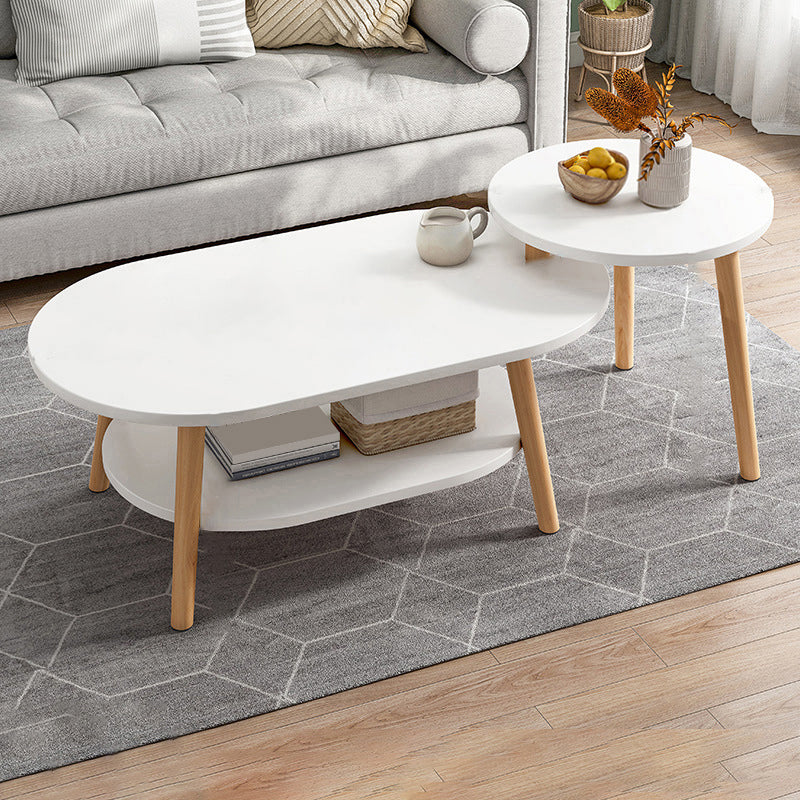 Wood Free-Form Coffee Table Modern 4 Legs Coffee Table with Storage 31.5"L x 18"W x 12"H +16"L x 16"W x 16"H White Shelves Included Clearhalo 'Coffee & Accent Tables' 'Coffee Tables' 'coffee_tables' 'furn' 'furn_coffee_tables' 'Furniture' 'Living Room Furniture' 7390172
