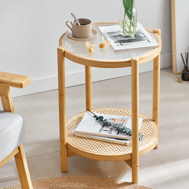 Minimalism Tropical Coffee Table Glass 4 Legs Storage Round Coffee Cocktail Table