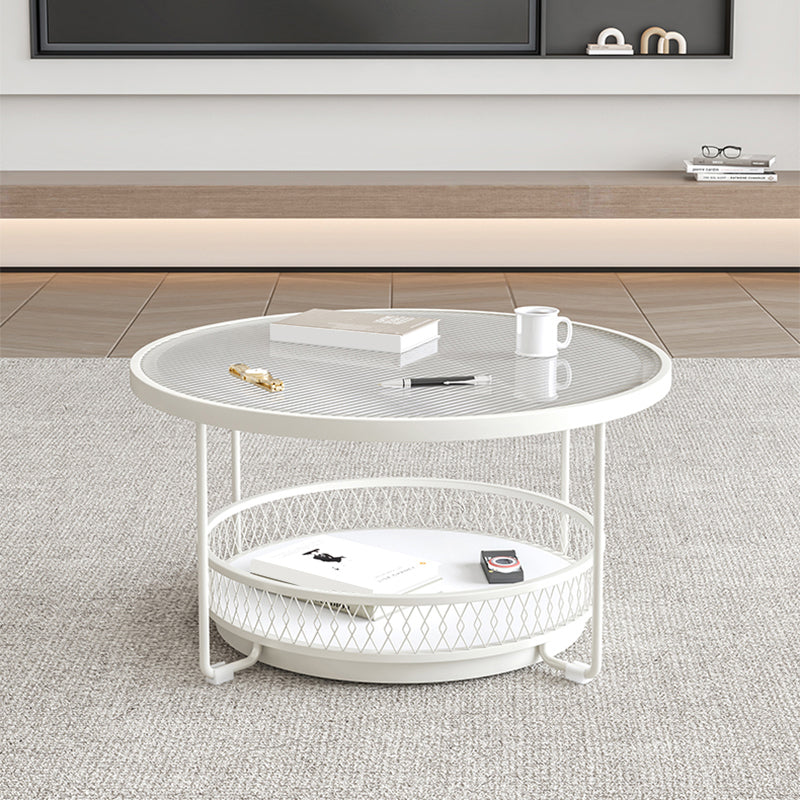 Modernistic Glass Top Coffee Table Round Metal Frame Cocktail Table Clearhalo 'Coffee & Accent Tables' 'Coffee Tables' 'coffee_tables' 'furn' 'furn_coffee_tables' 'Furniture' 'Living Room Furniture' 7390216