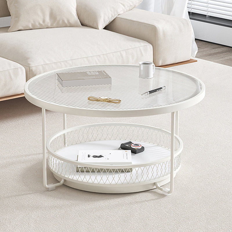 Modernistic Glass Top Coffee Table Round Metal Frame Cocktail Table Clear Clearhalo 'Coffee & Accent Tables' 'Coffee Tables' 'coffee_tables' 'furn' 'furn_coffee_tables' 'Furniture' 'Living Room Furniture' 7390218