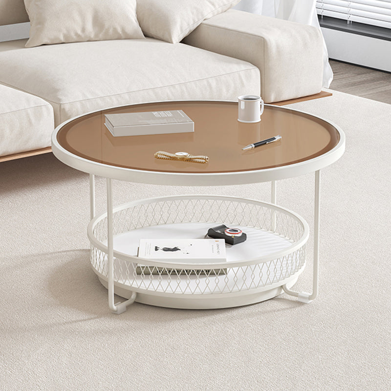 Modernistic Glass Top Coffee Table Round Metal Frame Cocktail Table Clearhalo 'Coffee & Accent Tables' 'Coffee Tables' 'coffee_tables' 'furn' 'furn_coffee_tables' 'Furniture' 'Living Room Furniture' 7390221