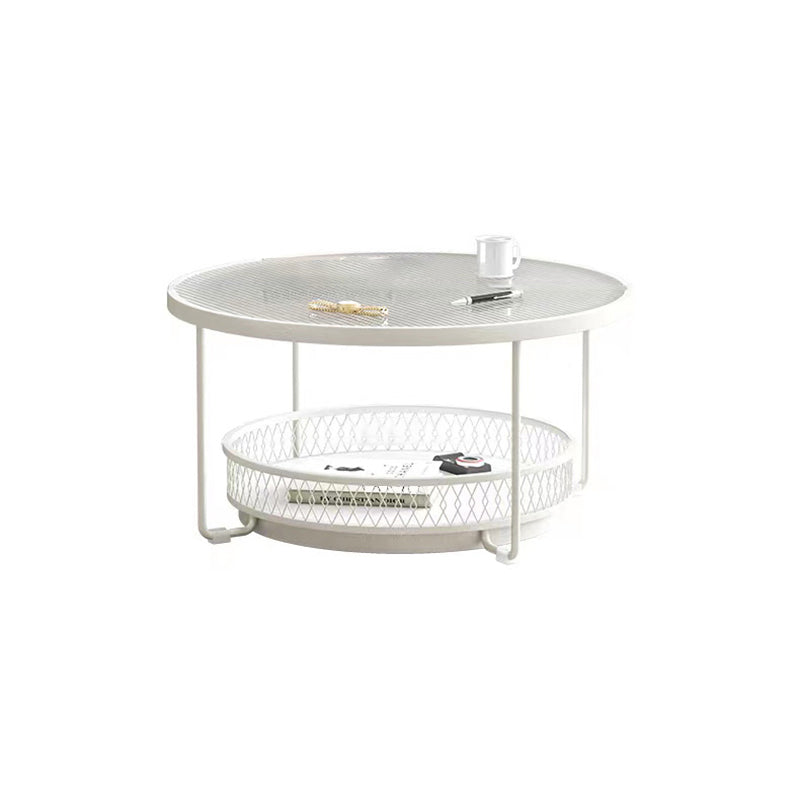 Modernistic Glass Top Coffee Table Round Metal Frame Cocktail Table Clearhalo 'Coffee & Accent Tables' 'Coffee Tables' 'coffee_tables' 'furn' 'furn_coffee_tables' 'Furniture' 'Living Room Furniture' 7390222