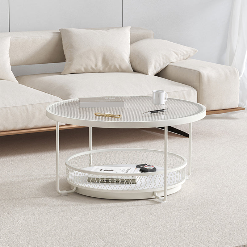 Modernistic Glass Top Coffee Table Round Metal Frame Cocktail Table Clearhalo 'Coffee & Accent Tables' 'Coffee Tables' 'coffee_tables' 'furn' 'furn_coffee_tables' 'Furniture' 'Living Room Furniture' 7390225