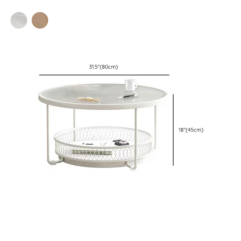 Modernistic Glass Top Coffee Table Round Metal Frame Cocktail Table Clearhalo 'Coffee & Accent Tables' 'Coffee Tables' 'coffee_tables' 'furn' 'furn_coffee_tables' 'Furniture' 'Living Room Furniture' 7390229