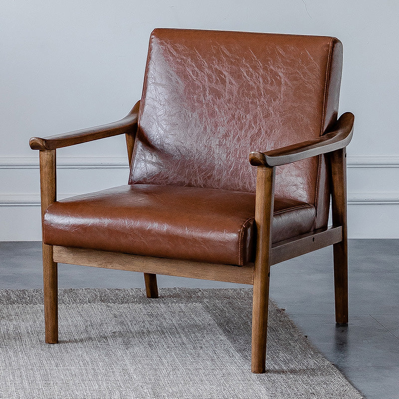 Solid Wood Side Chair Stain Resistant Lounge Chair for Living Room Brown Leather 1 Piece Clearhalo 'Accent Chairs' 'accent_chairs' 'Chairs & Seating' 'furn' 'furn_accent_chairs' 'Furniture' 'Living Room Furniture' 7390265