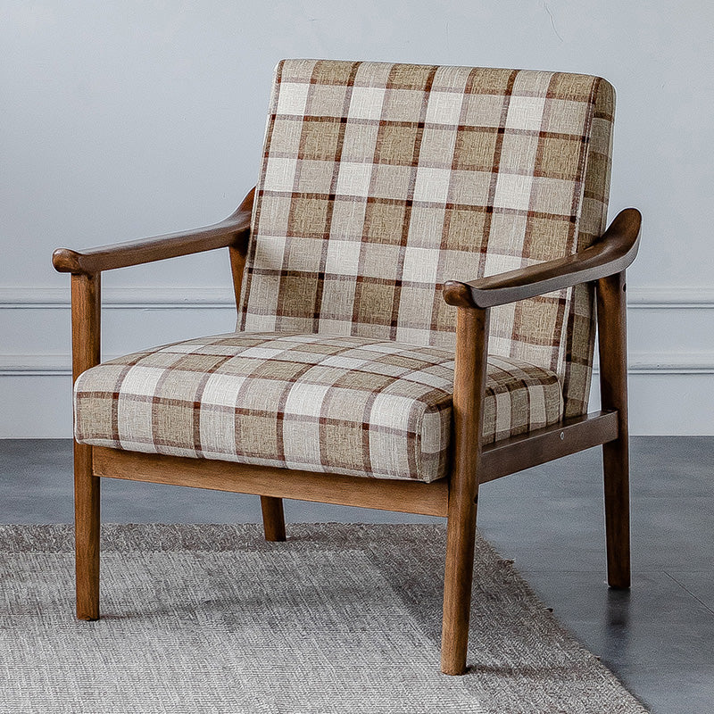 Solid Wood Side Chair Stain Resistant Lounge Chair for Living Room Brown Cotton and Linen 1 Piece Clearhalo 'Accent Chairs' 'accent_chairs' 'Chairs & Seating' 'furn' 'furn_accent_chairs' 'Furniture' 'Living Room Furniture' 7390269