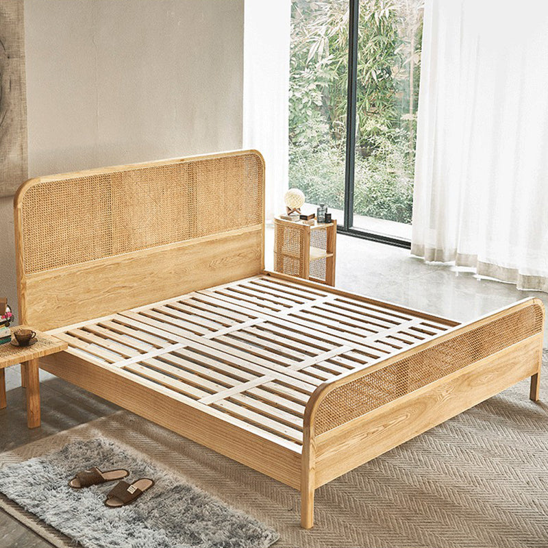 Natuurlijk massief houten standaard bed tropisch paneelbed met hoofdeinde en voetbord