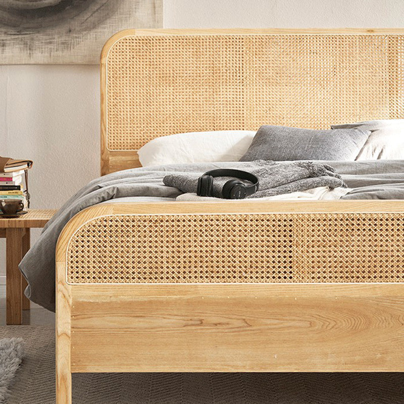 Natuurlijk massief houten standaard bed tropisch paneelbed met hoofdeinde en voetbord