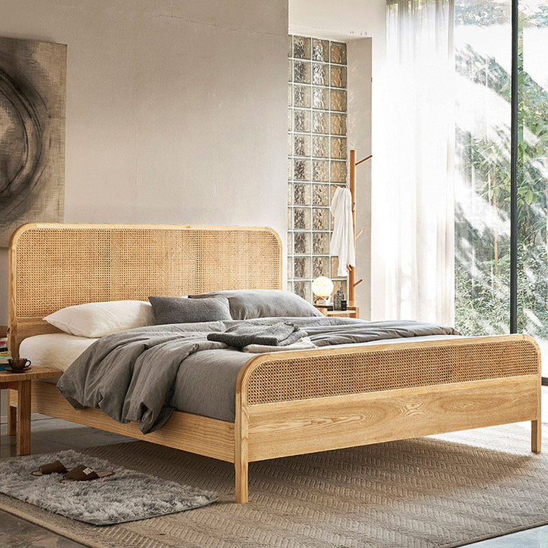 Letto standard in legno solido naturale letto a pannello tropicale con testiera e pedana