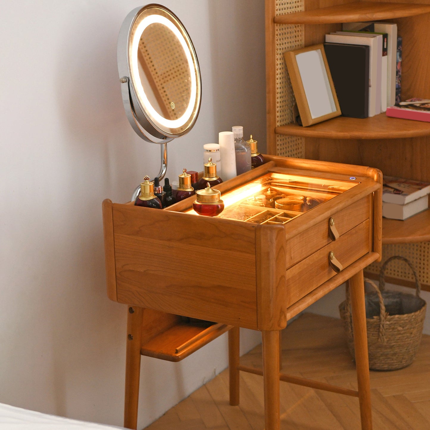 29.53" Height Wood Vanity Makeup Table Vanity Mirrorl with Drawers for Bedroom