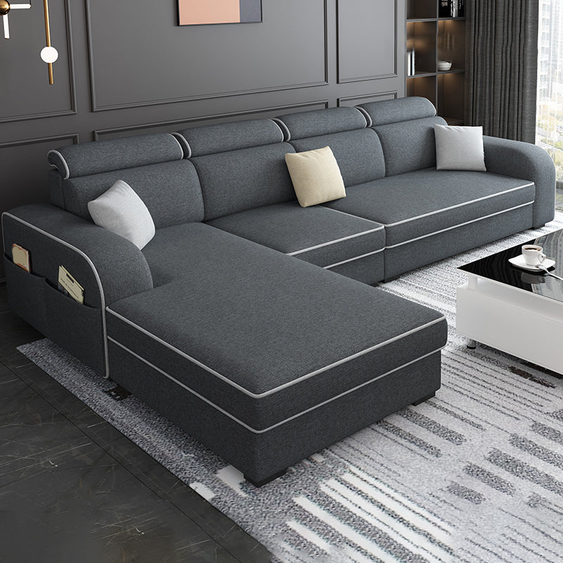 31.49" Tall Sectional Sofa Faux Leather/Linen Modular Sofa with Cushion Back Dark Gray Linen Clearhalo 'furn' 'furn_sectionals' 'Furniture' 'Living Room Furniture' 'Sectionals' 7391454