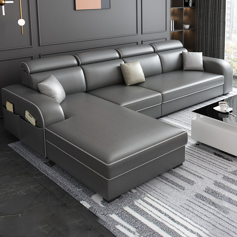 31.49" Tall Sectional Sofa Faux Leather/Linen Modular Sofa with Cushion Back Dark Gray Faux Leather Clearhalo 'furn' 'furn_sectionals' 'Furniture' 'Living Room Furniture' 'Sectionals' 7391456