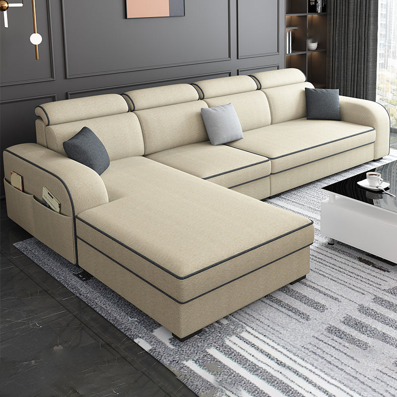 31.49" Tall Sectional Sofa Faux Leather/Linen Modular Sofa with Cushion Back Beige Linen Clearhalo 'furn' 'furn_sectionals' 'Furniture' 'Living Room Furniture' 'Sectionals' 7391459
