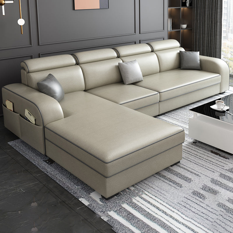 31.49" Tall Sectional Sofa Faux Leather/Linen Modular Sofa with Cushion Back Off-White Faux Leather Clearhalo 'furn' 'furn_sectionals' 'Furniture' 'Living Room Furniture' 'Sectionals' 7391461