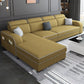 31.49" Tall Sectional Sofa Faux Leather/Linen Modular Sofa with Cushion Back Ginger Linen Clearhalo 'furn' 'furn_sectionals' 'Furniture' 'Living Room Furniture' 'Sectionals' 7391462