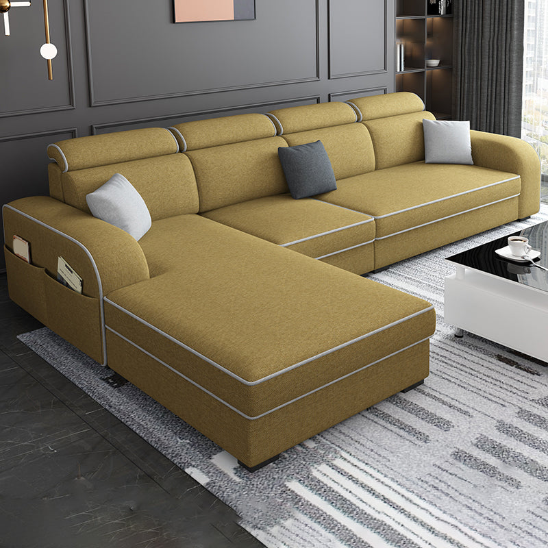 31.49" Tall Sectional Sofa Faux Leather/Linen Modular Sofa with Cushion Back Ginger Linen Clearhalo 'furn' 'furn_sectionals' 'Furniture' 'Living Room Furniture' 'Sectionals' 7391462