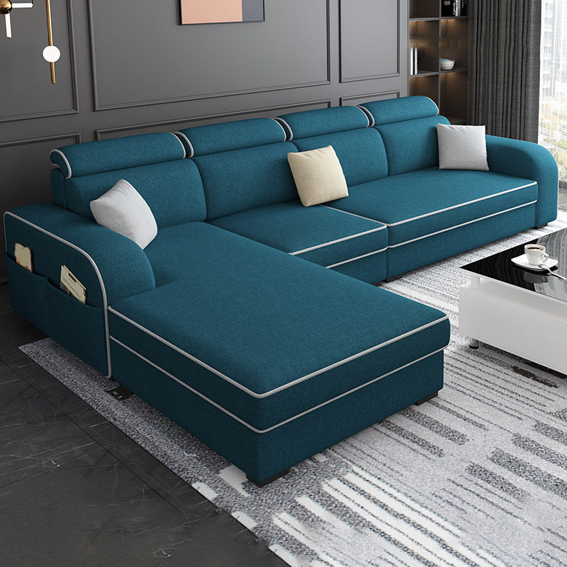 31.49" Tall Sectional Sofa Faux Leather/Linen Modular Sofa with Cushion Back Dark Blue Linen Clearhalo 'furn' 'furn_sectionals' 'Furniture' 'Living Room Furniture' 'Sectionals' 7391467