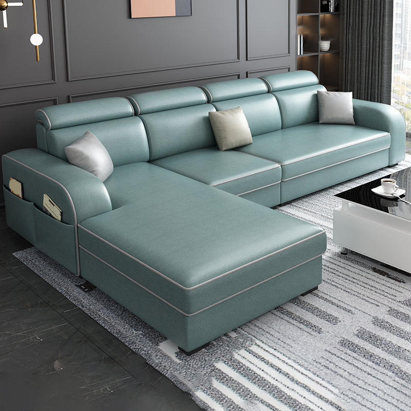 31.49" Tall Sectional Sofa Faux Leather/Linen Modular Sofa with Cushion Back Green Faux Leather Clearhalo 'furn' 'furn_sectionals' 'Furniture' 'Living Room Furniture' 'Sectionals' 7391468