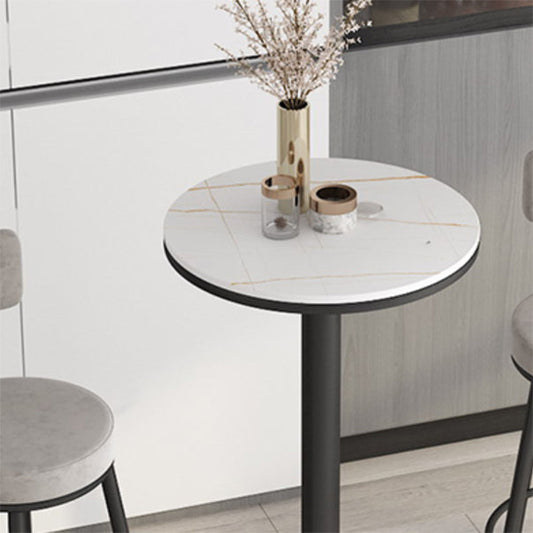 Modern Round Bar Table Set 1/3 Pcs Stone Top Bar Table and Leather Upholstered Stools