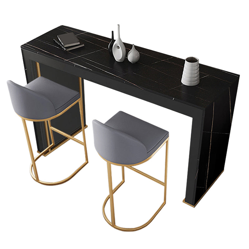 Modernes Bartisch-Set, 1/3-teilig, rechteckiger Bartisch mit Steinplatte und gepolsterte Hocker