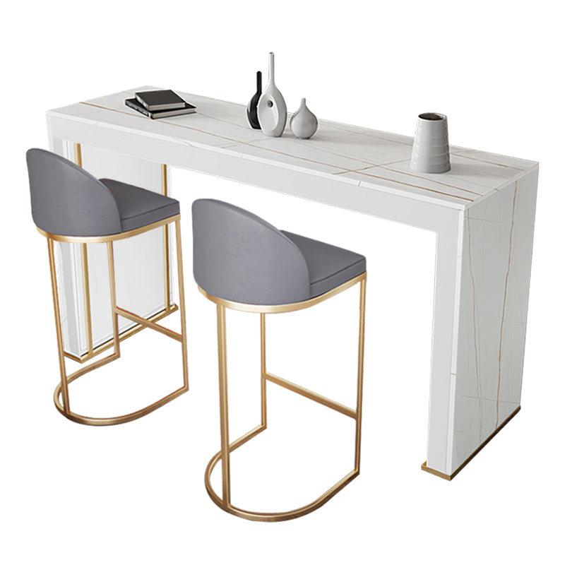 Modernes Bartisch-Set, 1/3-teilig, rechteckiger Bartisch mit Steinplatte und gepolsterte Hocker