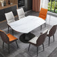 Modern Pedestal Dining Table Stone Top Dining Table with Leaf Extension Clearhalo 'Dining Tables & Seating' 'Dining Tables' 'dining_table' 'furn' 'furn_dining_table' 'Furniture' 'Kitchen & Dining Furniture' 7392059