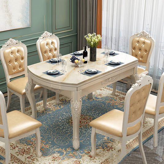 Faux Marble Dining Table Round 4 Legs Dining Site Table with Drop-Leaf Clearhalo 'Dining Tables & Seating' 'Dining Tables' 'dining_table' 'furn' 'furn_dining_table' 'Furniture' 'Kitchen & Dining Furniture' 7392066
