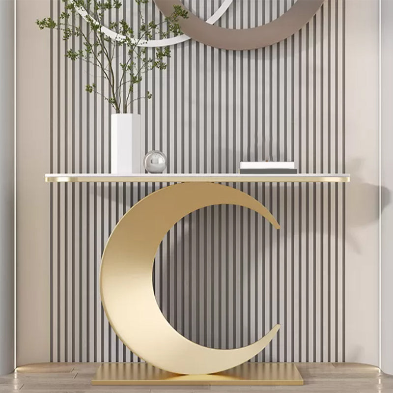 Console a mezza luna di pietra tavolo 1 scaffale 31,5 "tavolo di estremità alto con base astratta