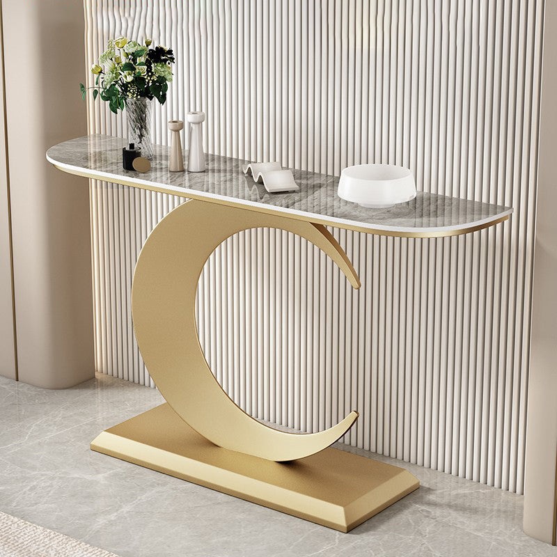 Console a mezza luna di pietra tavolo 1 scaffale 31,5 "tavolo di estremità alto con base astratta