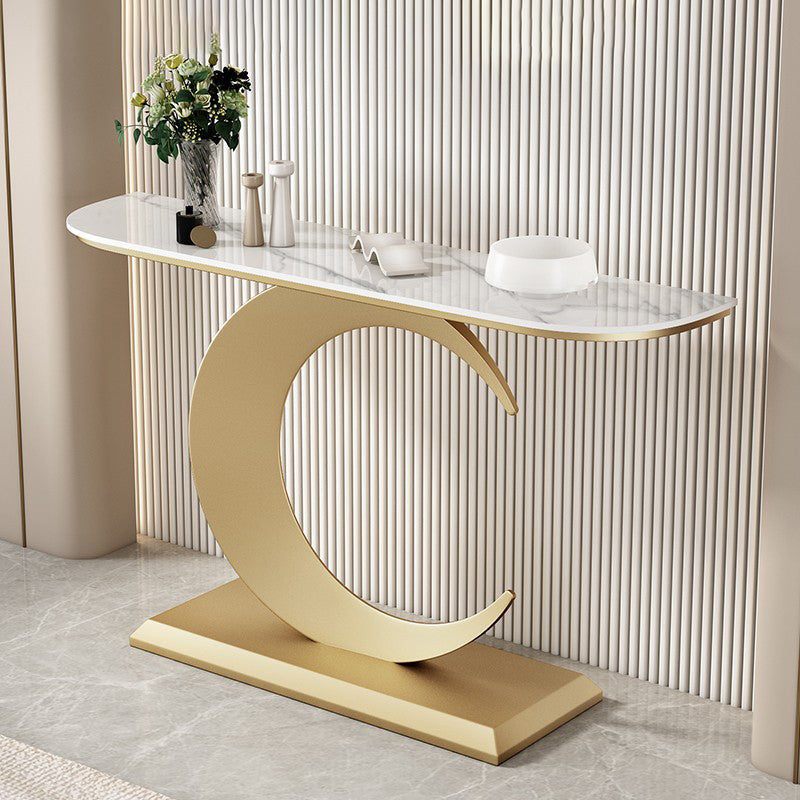 Console a mezza luna di pietra tavolo 1 scaffale 31,5 "tavolo di estremità alto con base astratta