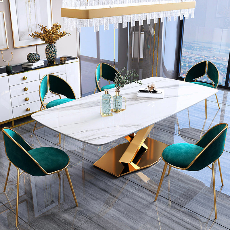 グラムスタイルの石造りの家具1/5/7/9/PCS布張りの椅子付きの長方形のダイナーテーブル