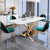 グラムスタイルの石造りの家具1/5/7/9/PCS布張りの椅子付きの長方形のダイナーテーブル