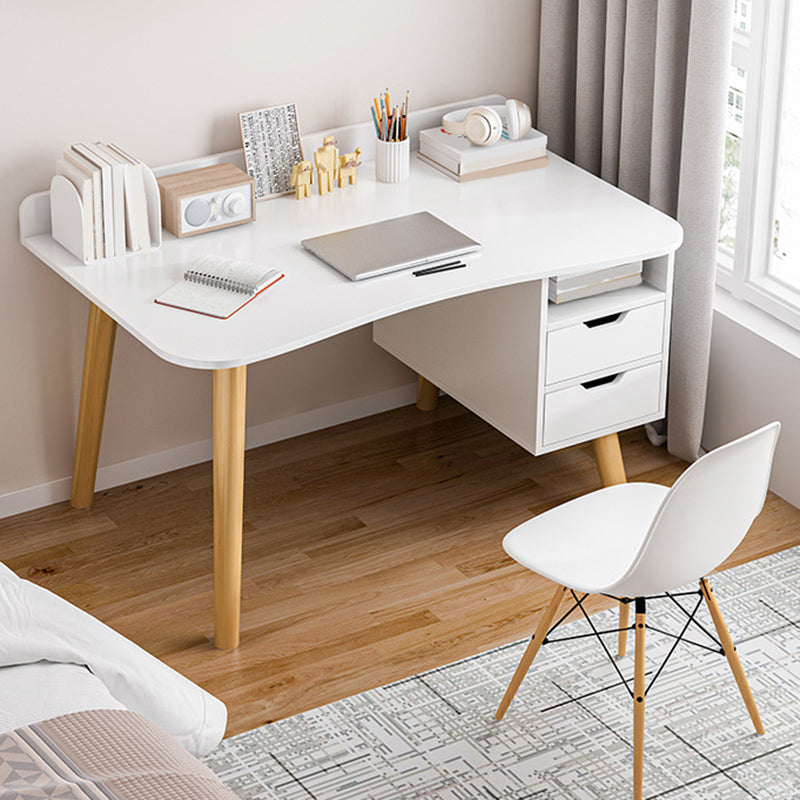 Contemporary Office Desk Parsons Writing Desk with Wooden Legs 39"L x 20"W x 29"H White Drawers Clearhalo 'furn' 'furn_office_desk' 'Furniture' 'Office Desks' 'Office Furniture' 'office_desk' 7394162