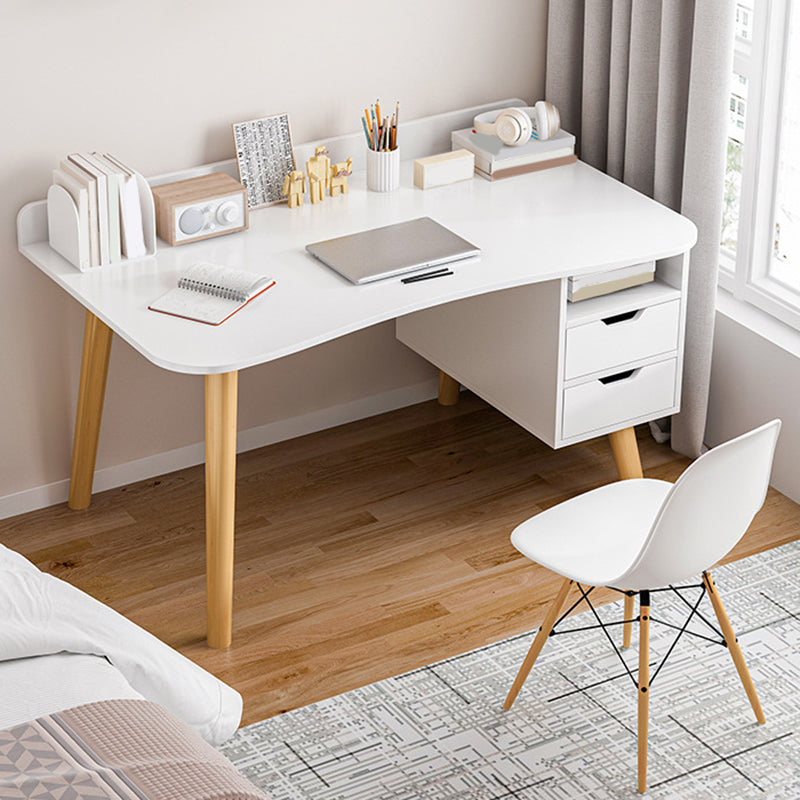 Contemporary Office Desk Parsons Writing Desk with Wooden Legs 47.2"L x 23.6"W x 28.7"H White Drawers Clearhalo 'furn' 'furn_office_desk' 'Furniture' 'Office Desks' 'Office Furniture' 'office_desk' 7394163