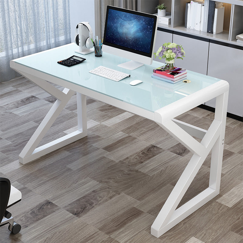 Bureau d'ordinateur en verre moderne de 29,53 pouces de hauteur avec des jambes en acier