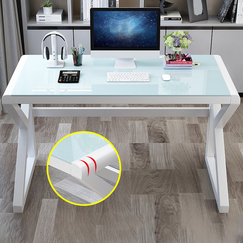 Bureau d'ordinateur en verre moderne de 29,53 pouces de hauteur avec des jambes en acier