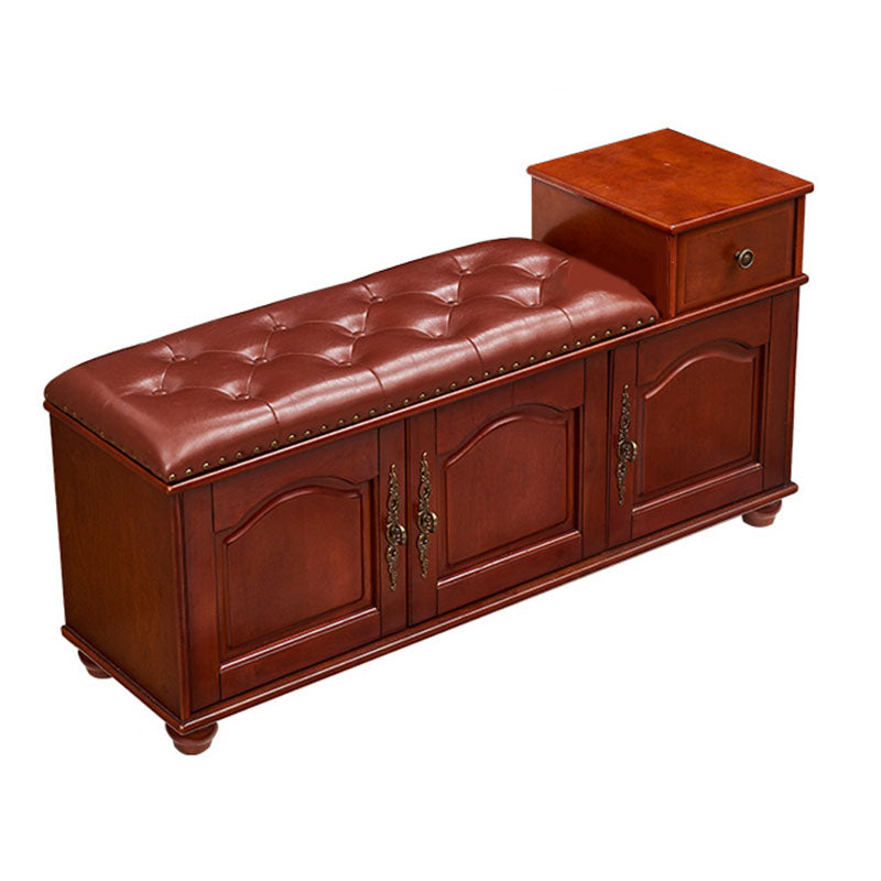 Traditional Entryway Bench Solid Wood Bench with Upholstered , 13.65 Inch W 47"L x 14"W x 24"H Tan Clearhalo 'Benches' 'Chairs & Seating' 'furn' 'furn_benches' 'Furniture' 'Living Room Furniture' 7394538