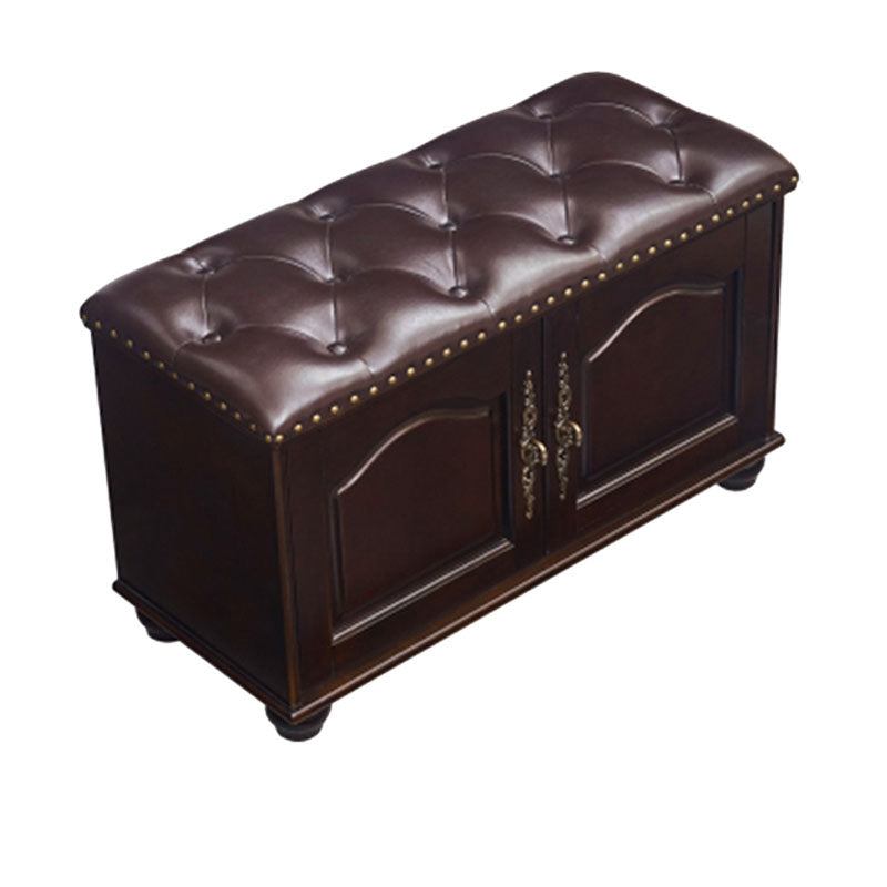 Traditional Entryway Bench Solid Wood Bench with Upholstered , 13.65 Inch W 31.5"L x 14"W x 20"H Nut-Brown Clearhalo 'Benches' 'Chairs & Seating' 'furn' 'furn_benches' 'Furniture' 'Living Room Furniture' 7394543