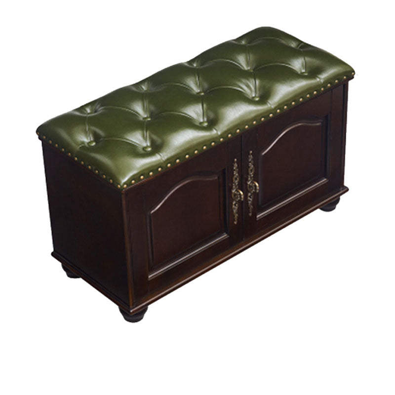 Traditional Entryway Bench Solid Wood Bench with Upholstered , 13.65 Inch W 31.5"L x 14"W x 20"H Brown Green Clearhalo 'Benches' 'Chairs & Seating' 'furn' 'furn_benches' 'Furniture' 'Living Room Furniture' 7394545