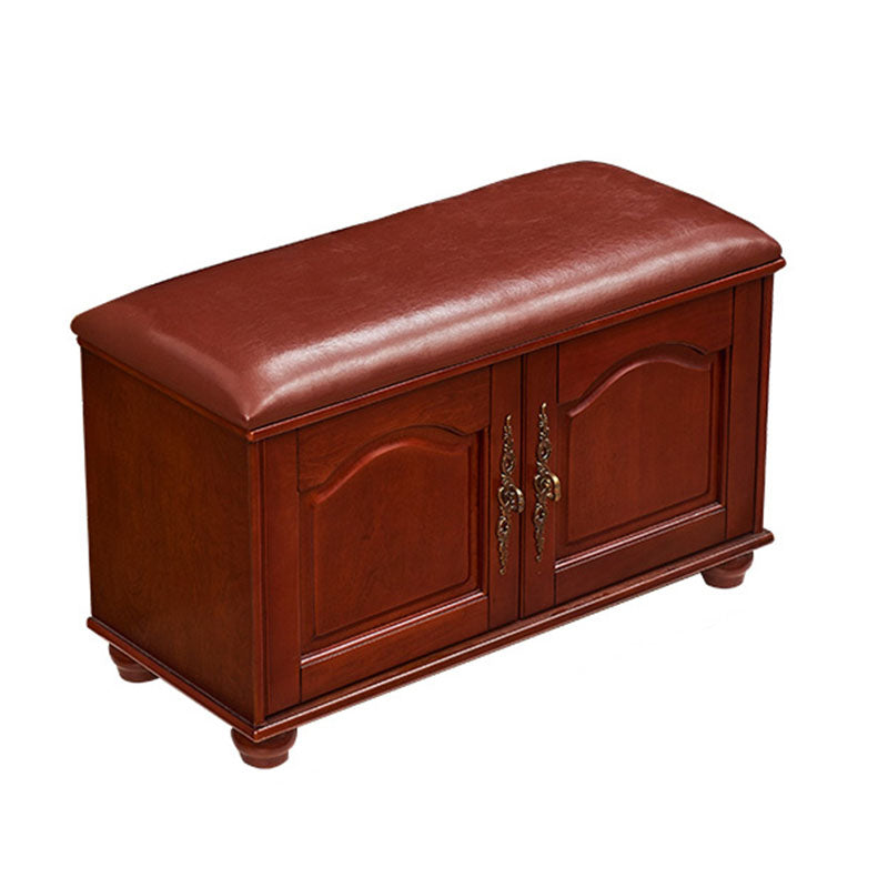 Traditional Entryway Bench Solid Wood Bench with Upholstered , 13.65 Inch W 31.5"L x 14"W x 20"H Red Brown Clearhalo 'Benches' 'Chairs & Seating' 'furn' 'furn_benches' 'Furniture' 'Living Room Furniture' 7394549