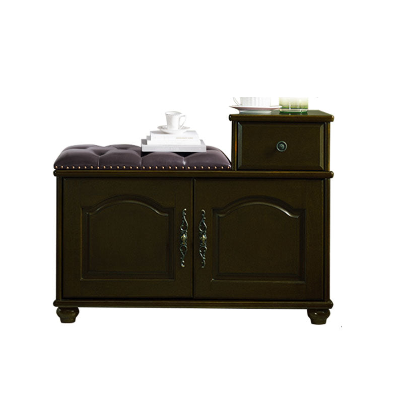 Traditional Entryway Bench Solid Wood Bench with Upholstered , 13.65 Inch W 31.5"L x 14"W x 24"H Nut-Brown Clearhalo 'Benches' 'Chairs & Seating' 'furn' 'furn_benches' 'Furniture' 'Living Room Furniture' 7394551