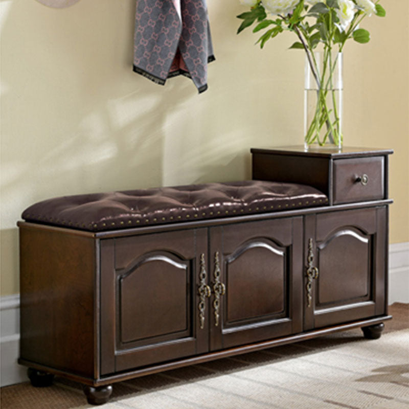 Traditional Entryway Bench Solid Wood Bench with Upholstered , 13.65 Inch W 39.4"L x 13.8"W x 23.6"H Nut-Brown Clearhalo 'Benches' 'Chairs & Seating' 'furn' 'furn_benches' 'Furniture' 'Living Room Furniture' 7394555
