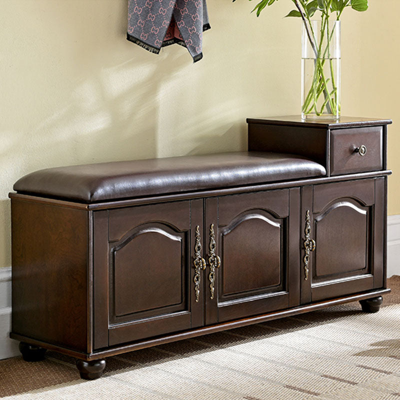 Traditional Entryway Bench Solid Wood Bench with Upholstered , 13.65 Inch W 39.4"L x 13.8"W x 23.6"H Brown Clearhalo 'Benches' 'Chairs & Seating' 'furn' 'furn_benches' 'Furniture' 'Living Room Furniture' 7394556